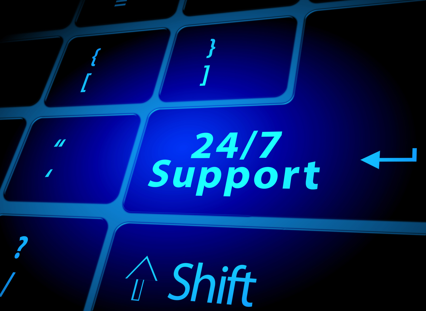 24/7 Support button on computer keyboard